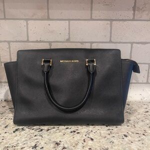 Michael Kors Medium Black Satchel with Gold Accents‎
